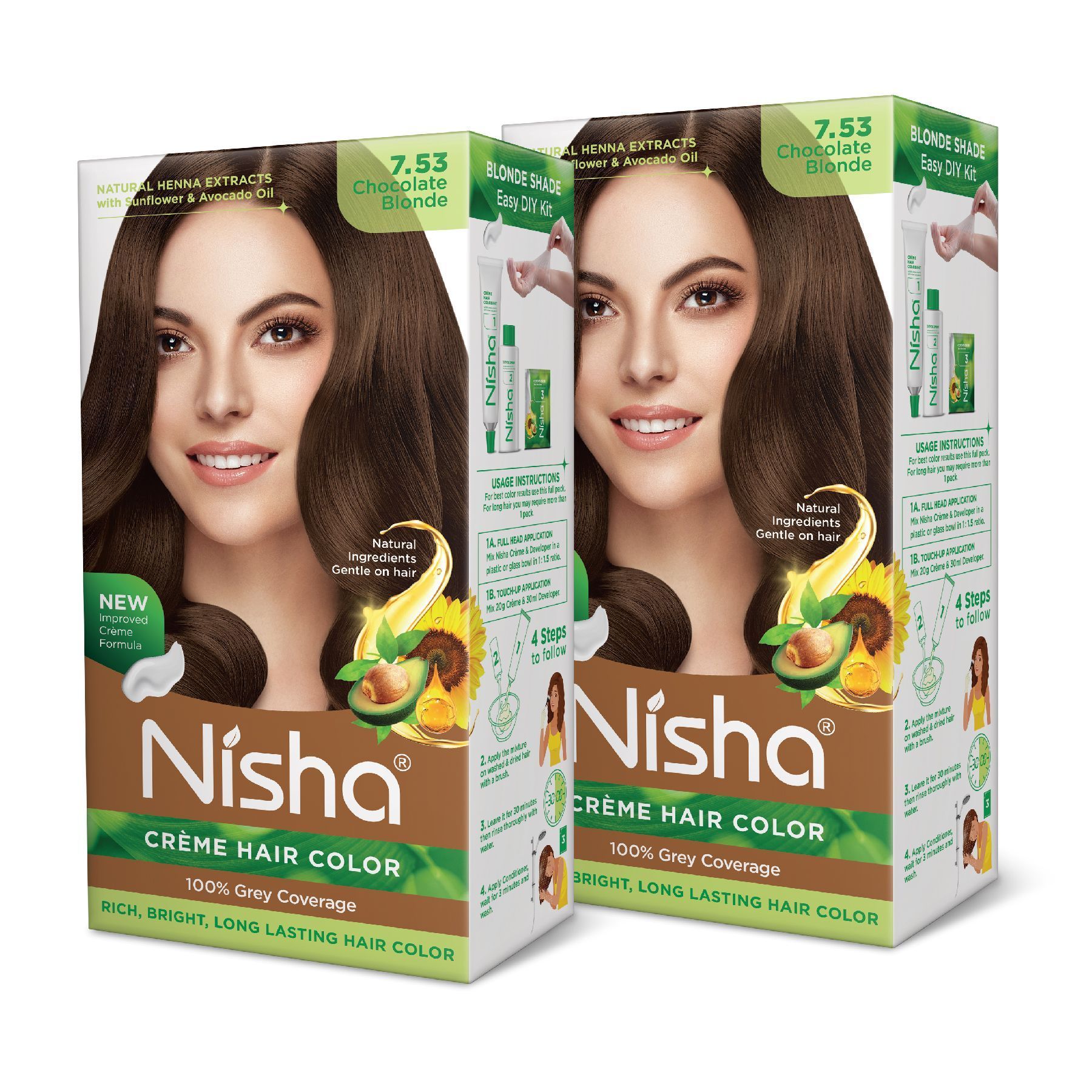 Nisha Creme Hair Color 7.53 Chocolate Blonde 120g Pack of 2, Permanent Hair Colour for Rich, Bright & Long Lasting Hair
