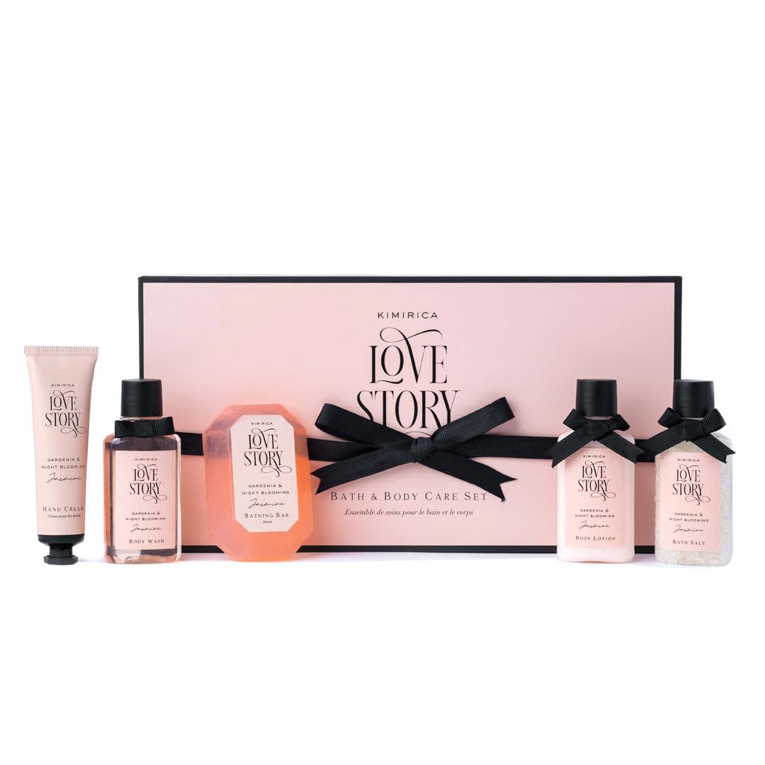 Love Story Luxury Bath and Body Care Gift Set Box | Bath Salt, Body Wash, Body Lotion, Bathing Bar and Hand cream | Pack of 5 | For Men and Women | Pampering Kit for Birthday ,Anniversary & All Special Occasions | Premium Gift Packaging 100% Vegan