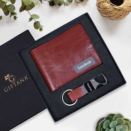 2-in-1 Personalized Gifts set : PU Leather Wallet & Keychain Opener