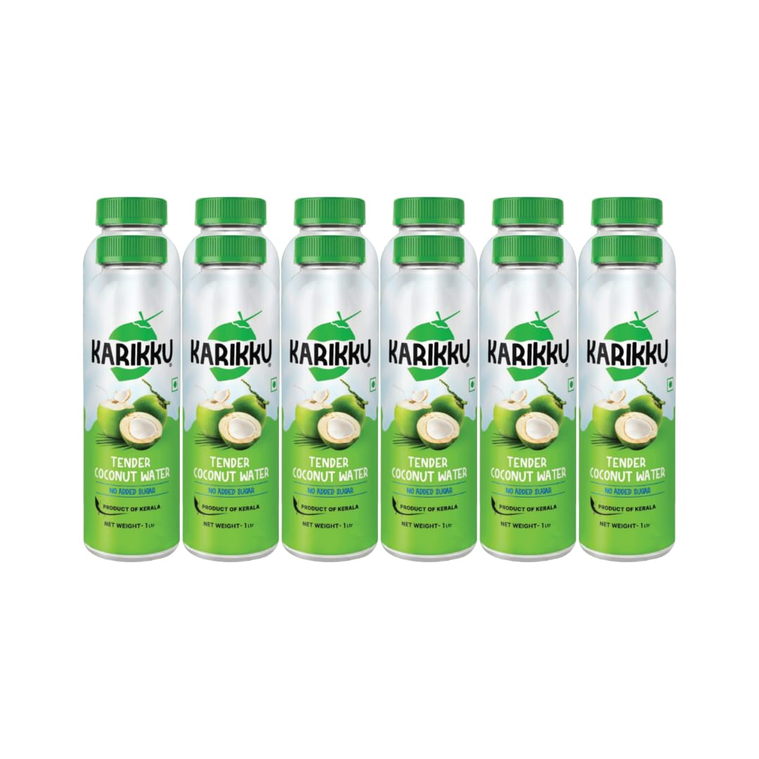 Karikku Tender Coconut Water - Pack of 12 (each 1 litre) | 100% Natural Electrolyte Drink | Refreshing Hydration, No Added Sugar