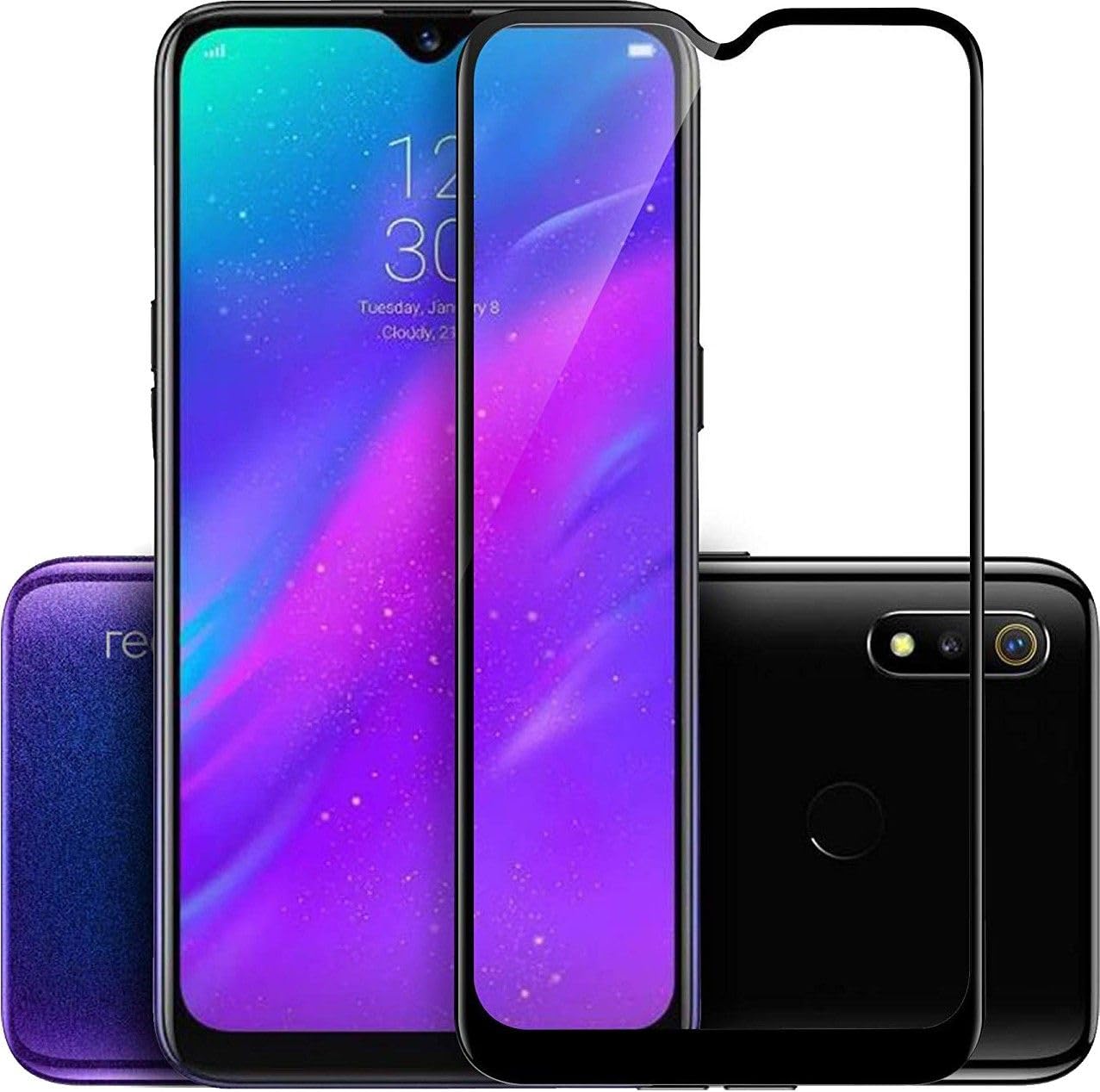PLUGTECH Advanced Tempered Glass With Anti-Explosion 9H Hardness Edge-To-Edge Coverage Screen Guard for Realme 3