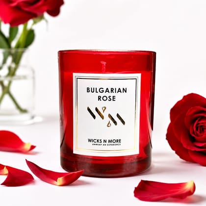 Wicks N More Red Bulgarian Rose Scented Soy Wax Candle 180ml | Floral Aromatherapy Candle in Red Glass Jar with Wooden Lid | Romantic Home Décor and Gifting Wicks N More Red Bulgarian Rose Scented Soy Wax Candle 180ml | Floral Aromatherapy Candle in Red Glass Jar with Wooden Lid | Romantic Home Décor and Gifting