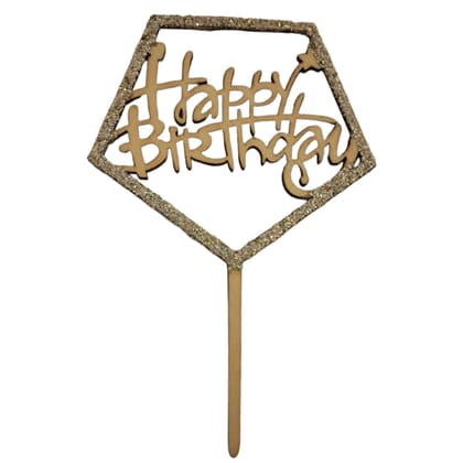 Happy Birthday Pentagon Shape Wooden Cake Topper w Happy Birthday Pentagon Shape Wooden Cake Topper w