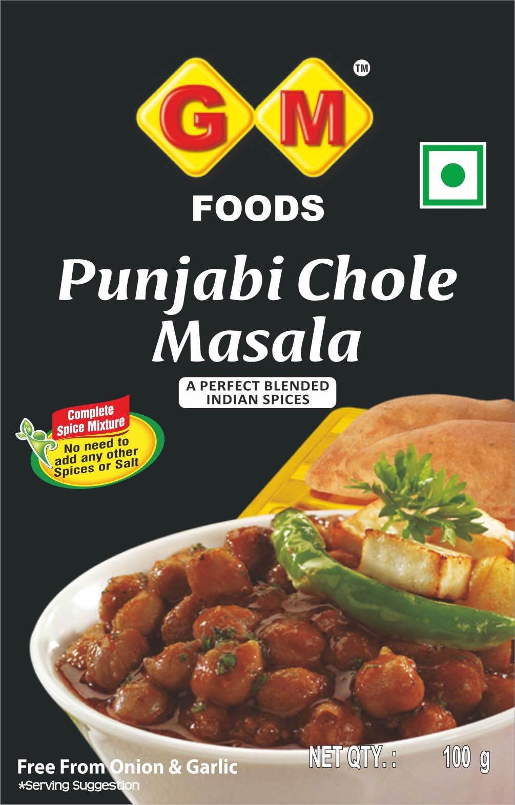 GM Foods Punjabi Chole Masala 100 grams (Pack of 1) | Authentic Spice Blend for Chickpeas Curry | Onion & Garlic Free | Flavorful Indian Gravy Masala | Ready to Cook Chana Masala Powder