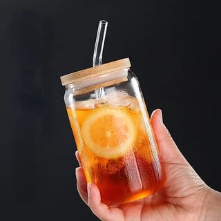 ELVEN Round Borosilicate Glass Can Tumbler Jar for Water, Juice, Coffee  Coffee Juice Beer Glass 540ml Pack of 1 Pc