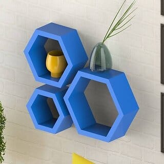 Onlinecrafts Wooden Wall Shelf Wooden Wall Shelf (Number Of Shelves - 3, Blue)