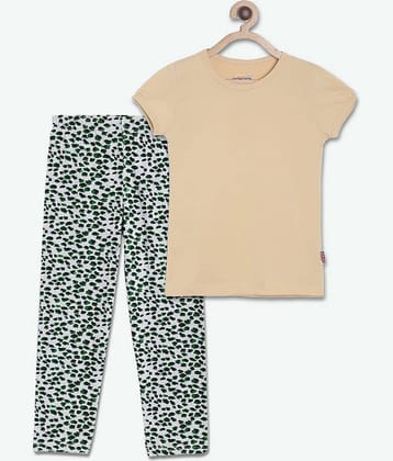 Sini Mini Pack of 1 Girls Cotton Top With Pants ( Beige )