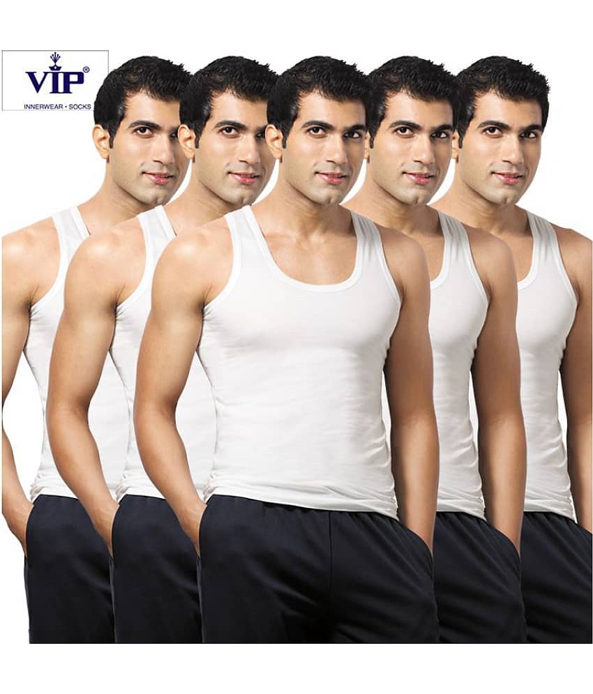 VIP White Sleeveless Vests Pack of 5