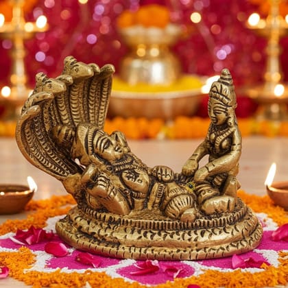 Brass Vishnu Laxmi with Sheshnag Idol - Handcrafted Divine Statue, Height : 3.5 Inch (BSMAS1050 E)