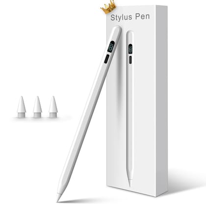 StylusHome iPad Pencil LED Display 15 Mins Fast Charge Stylus Pen for iPad with Palm Rejection for 2018-2025 iPad Air 3/4/5/M2/M3, iPad mini 5/6, iPad 6/7/8/9/10/11, iPad Pro 11",12.9"&M4 (White) White