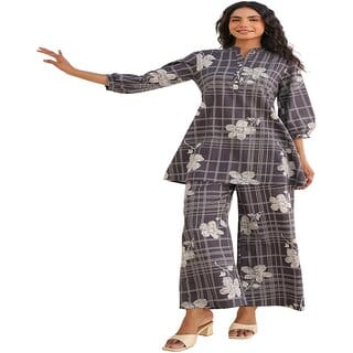 ELARA Women's Chic  Co-ord Set - Floral Embroidered Top  Wide-Legged Pants