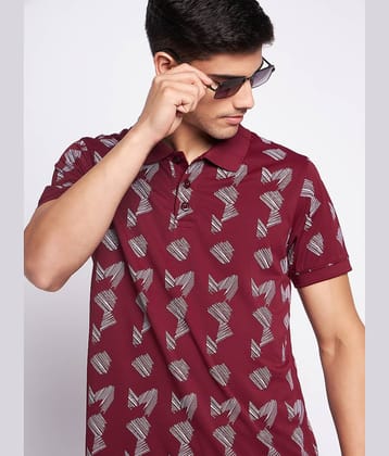 Auxamis Pack of 1 Cotton Blend Regular Fit Printed Half Sleeves Men's Polo T Shirt ( Maroon )