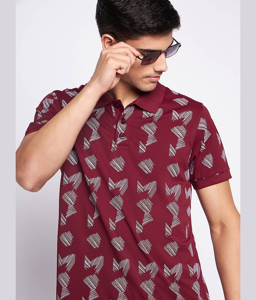 Auxamis Pack of 1 Cotton Blend Regular Fit Printed Half Sleeves Men's Polo T Shirt ( Maroon )
