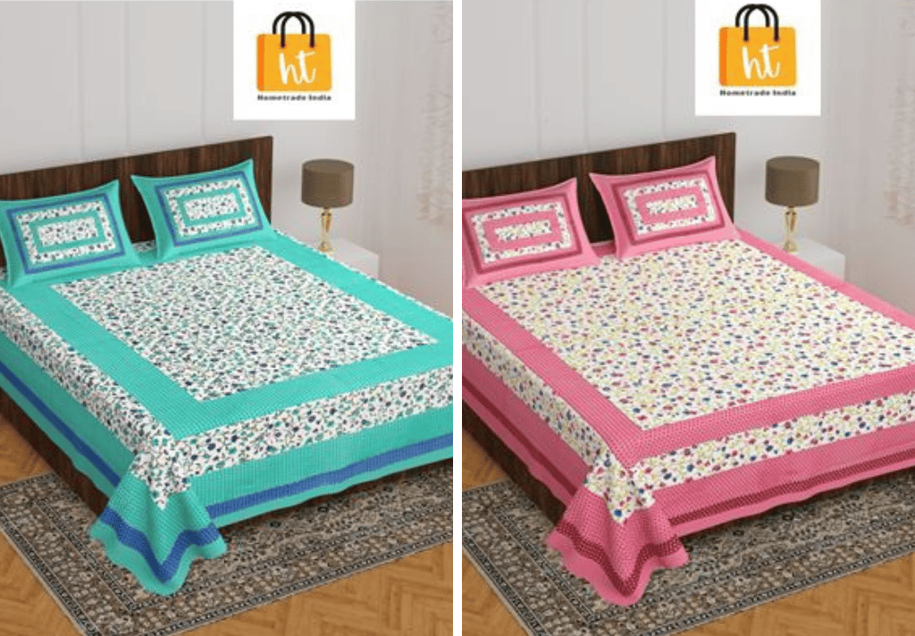 3001-Hometrade India-Standard King Size (90*108 Inches) Double Bedsheet With 2 Pillow Cover-RJ-14-Jaipur lining-3867