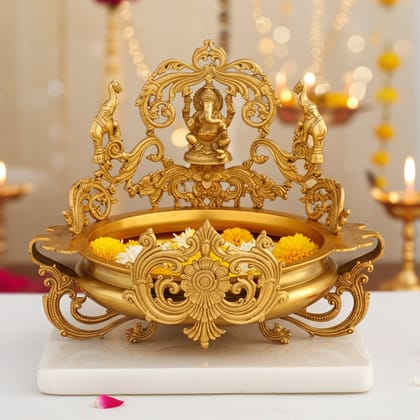 Brass Laxmi Urli for Home Decor - Spiritual Decorative Bowl, Diameter : 16 Inch (BSMAS1152 A)