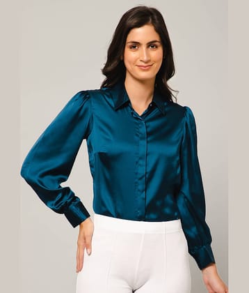 Purys Women Solid Satin Shirt ( Blue )