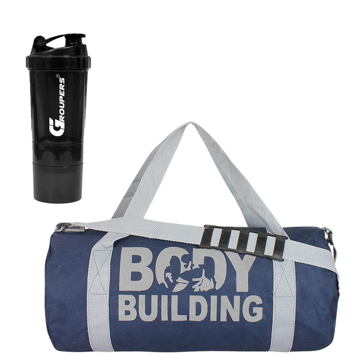 GROUPERS Gym Bag & 500ml Shaker Bottle | Sports & Travel Bag for Men & Women