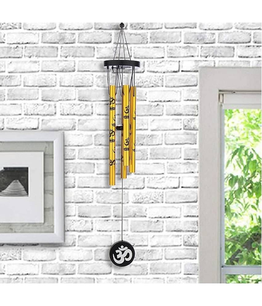 PAYSTORE Feng Shui Metal Wind Chimes with Om Printed on Five Pipes for Good Luck (Golden)