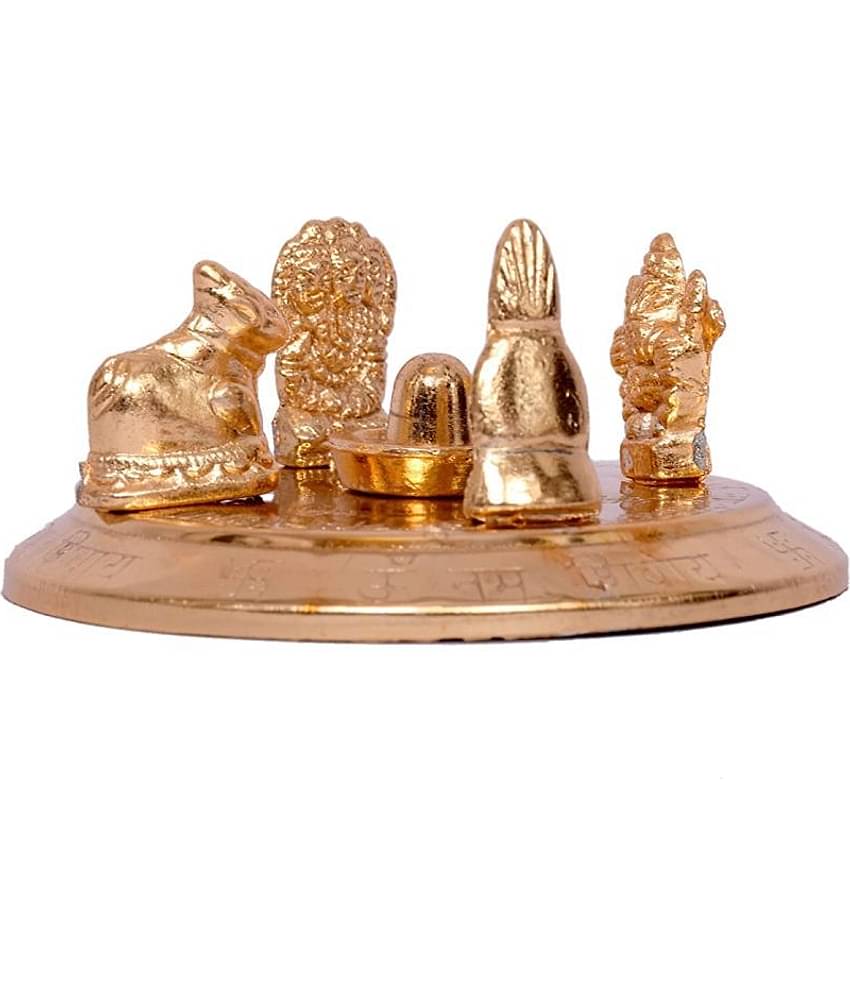 RUDRADIVINE Bronze Gold Plated Shiv Parivar with Shivling Shri Kartik Ganesh Mata Parvati Nandi for Car Dashboard, Home, Office Gift Item - 8x10cm