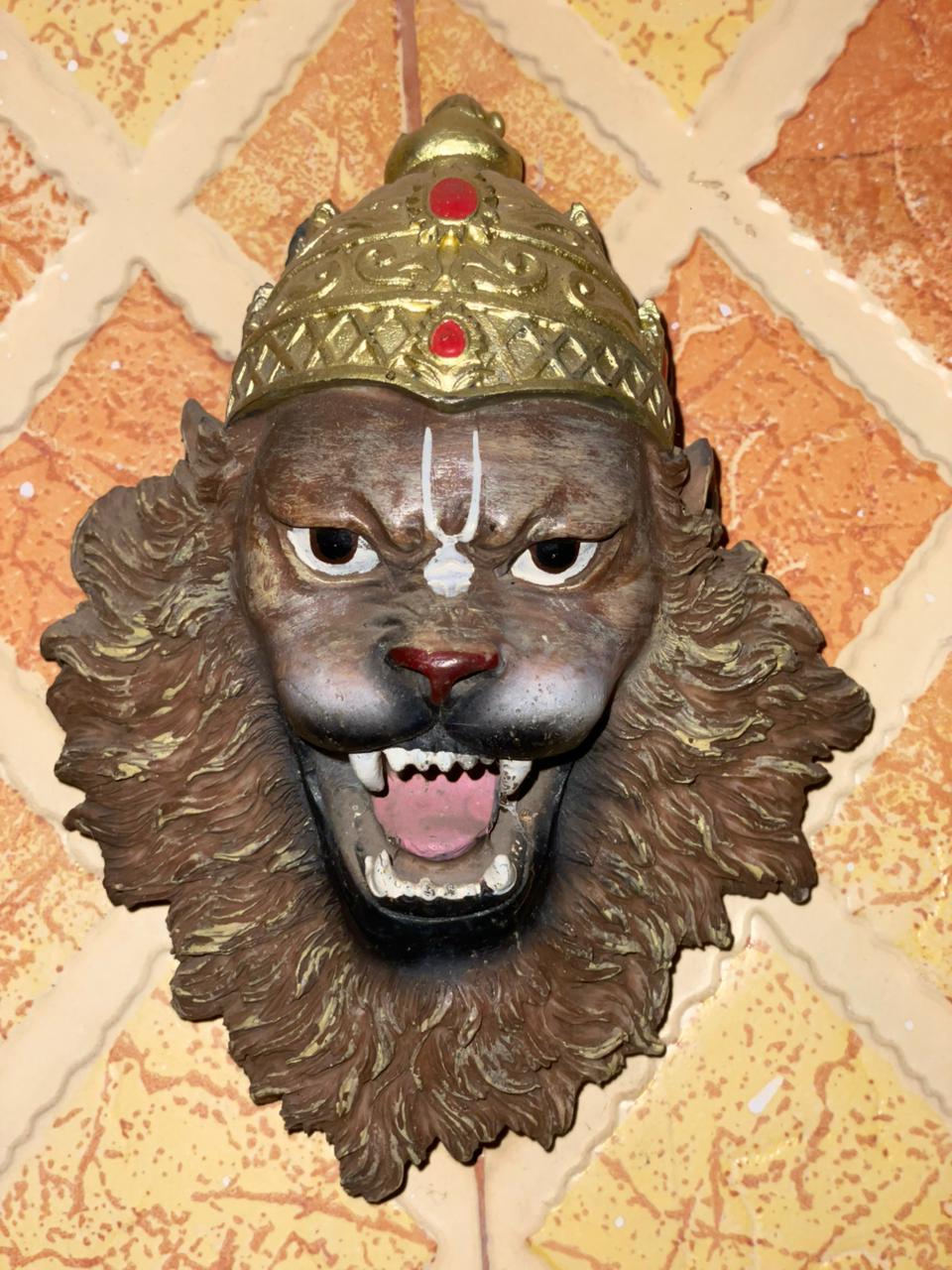 Godhan Narsingh Bhagwan Idol from Cow Dung (1 Unit) | Hand-Painted Eco-Friendly Gobar Murti | For Pooja Room, Home Decor & Vastu