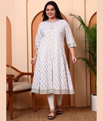 Yash Gallery Women Cotton Printed A-line Kurti ( Off White )