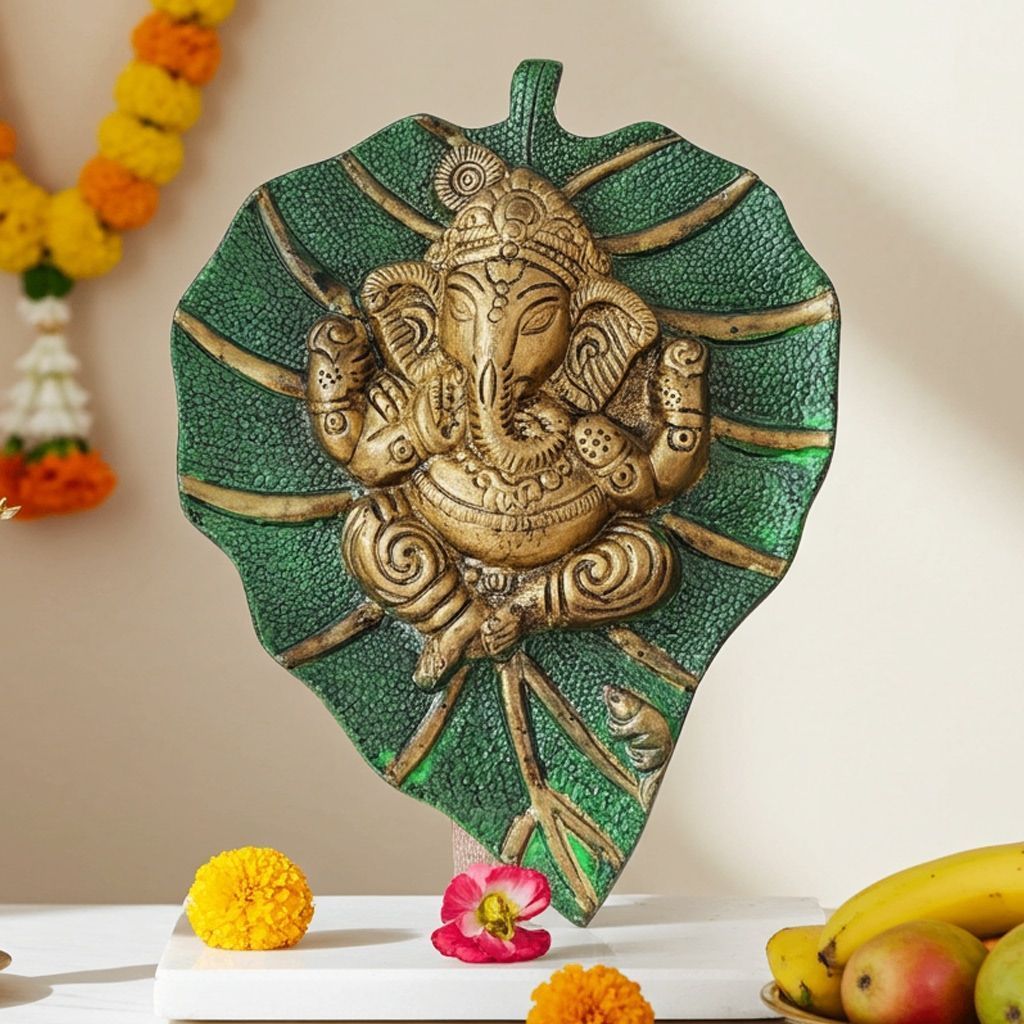 Aluminium  Showpiece Ganesh Patta Small Green (ASMAS096 B)