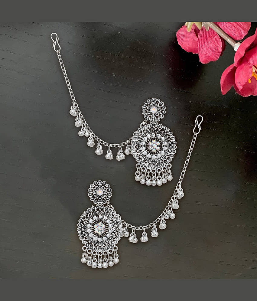 LUV FASHION Silver Ear Chain Earrings ( Pack of 1 )