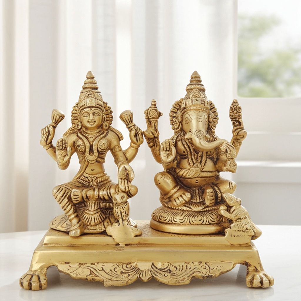 Brass Laxmi Ganesh God Idol Statue | Auspicious Puja Murti, Height : 6 Inch (BSMAS1365 D)