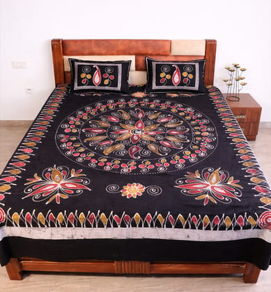 Handcrafted Batik Print Cotton Double Bed Sheet with Two Pillow Covers Handcrafted Batik Print Cotton Double Bed Sheet with Two Pillow Covers