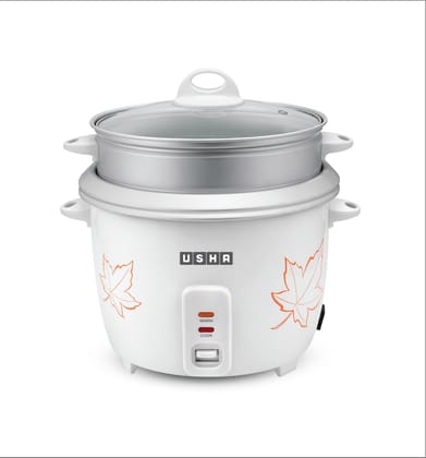 USHA RC18GS2 Steamer 700 Watt Automatic Rice Cooker 1.8 Litres with Powerful Heating Element, Keep Rice Warm for 5 Hrs, 2 Cooking Pans, Steamer, Trivet Plate & more accessories, 5 Yrs Warranty - White USHA RC18GS2 Steamer 700 Watt Automatic Rice Cooker 1.8 Litres with Powerful Heating Element, Keep Rice Warm for 5 Hrs, 2 Cooking Pans, Steamer, Trivet Plate & more accessories, 5 Yrs Warranty - White