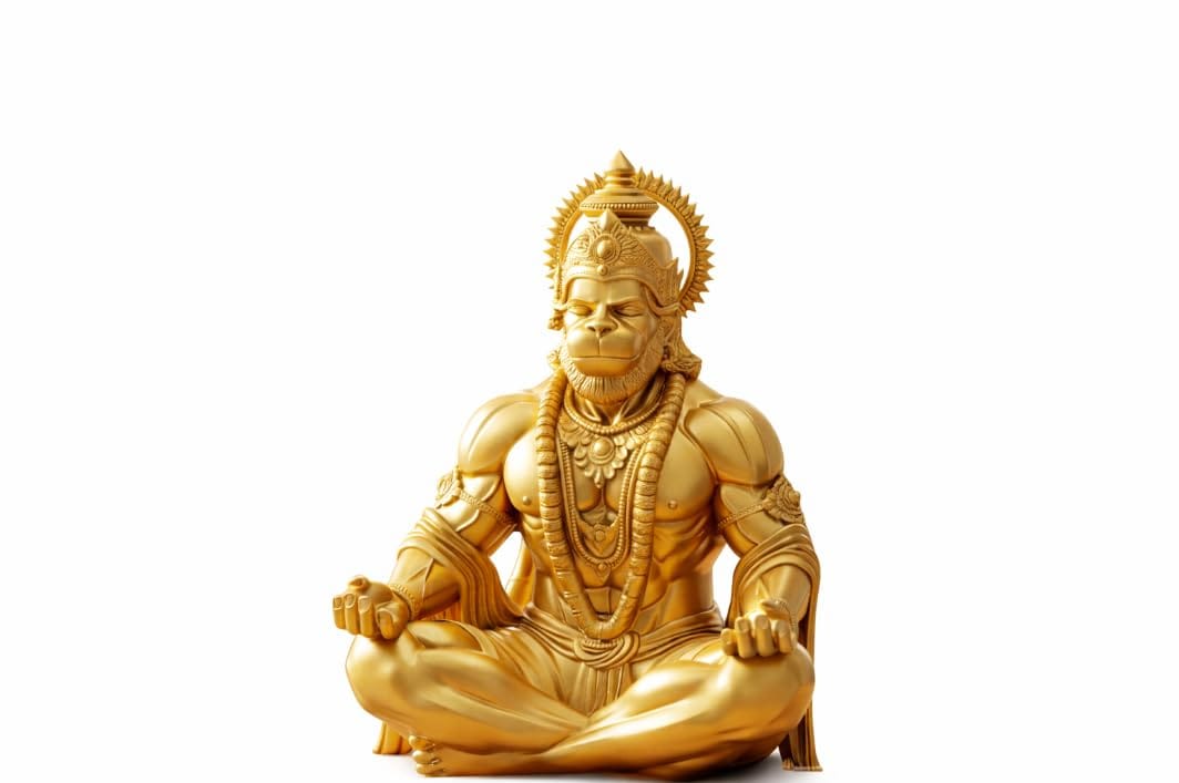 Hanuman 3D Printed Statue Gold Finish | Meditation Pose Hindu Deity Idol | Decorative Spiritual Figurine for Home, Office & Temple (14.5 cm)