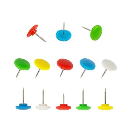 Multicolor Thumb Tacks Push Pins (80 Pieces) � Standard Plastic with Stainless Steel Point � Ideal for Notice Boards, PVC Sheets, Fabric Making, School, Home & Office Use