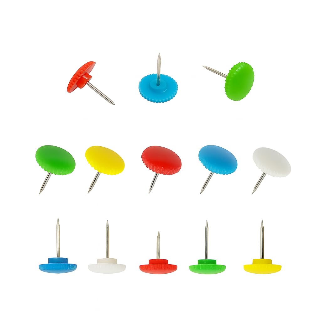 Multicolor Thumb Tacks Push Pins (80 Pieces) � Standard Plastic with Stainless Steel Point � Ideal for Notice Boards, PVC Sheets, Fabric Making, School, Home & Office Use