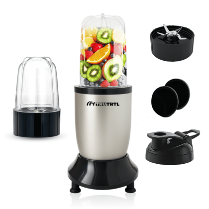 truTRTL Nutri Insta Mixer Grinder 2 Jar | High Speed 22,000 RPM Motor | Smoothie Maker, Masala & Chutney Grinder | 2 Strong Jars + Sipper Cap | 2 Year Warranty | 500W | Silver truTRTL Nutri Insta Mixer Grinder 2 Jar | High Speed 22,000 RPM Motor | Smoothie Maker, Masala & Chutney Grinder | 2 Strong Jars + Sipper Cap | 2 Year Warranty | 500W | Silver