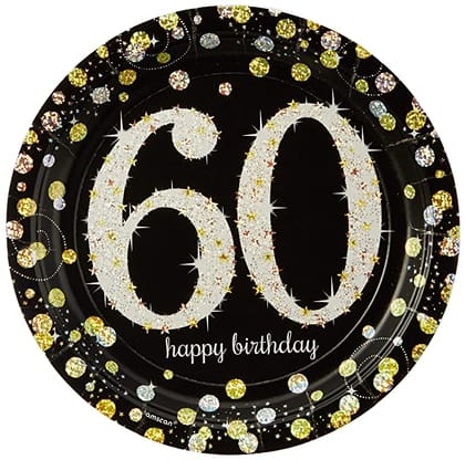 60th Birthday Sparkling Paper Plates 9" - 8PC