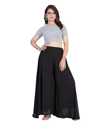 Generic Women's Georgette Solid High-Rise Wide Leg Flared Palazzo Pants with Elastic Waist, Ankle Length Trousers for Daily, Office and Casual Wear (Black, M, Pack of 1, Design 67536)