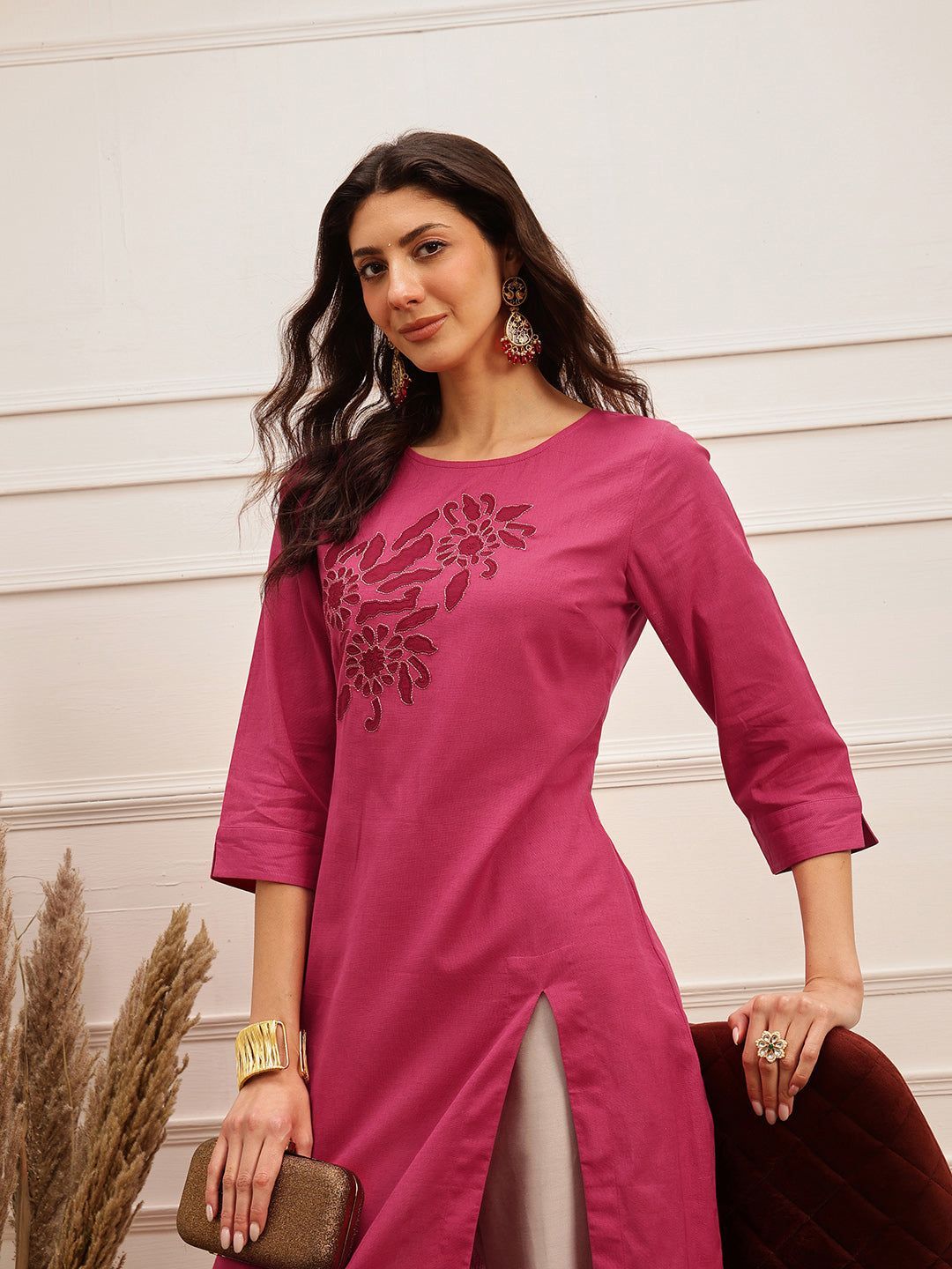 Rosewood Elegance Embroidered Kurta Set