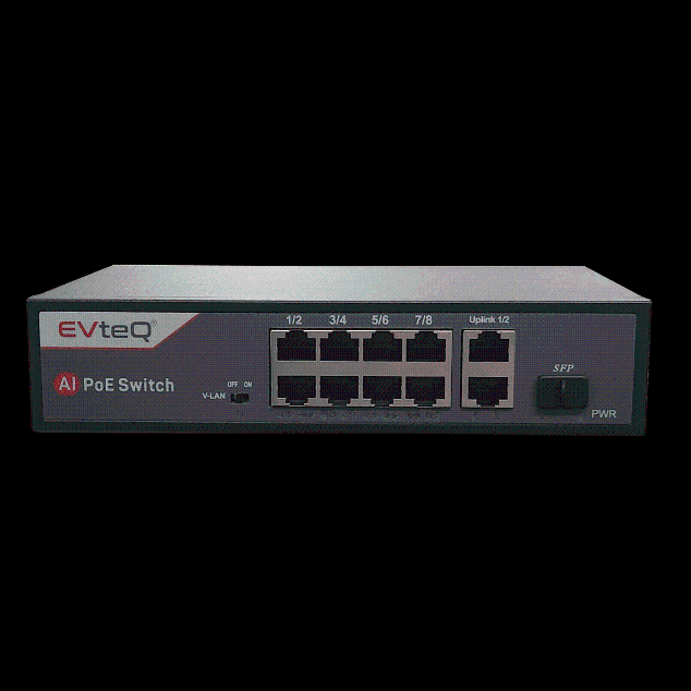 EVTEQ EV08G2UG1S 11 Port Gigabit PoE Switch with 8 PoE Ports, 2 Gigabit Uplink Ports & 1 SFP Slot, 10/100/1000 Mbps, IEEE 802.3af/at, Plug & Play
