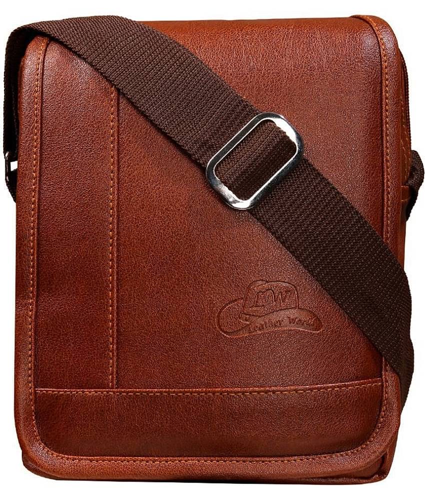 Leather World sling bg Tan P.U. 2 Ltrs Casual Messenger Bag