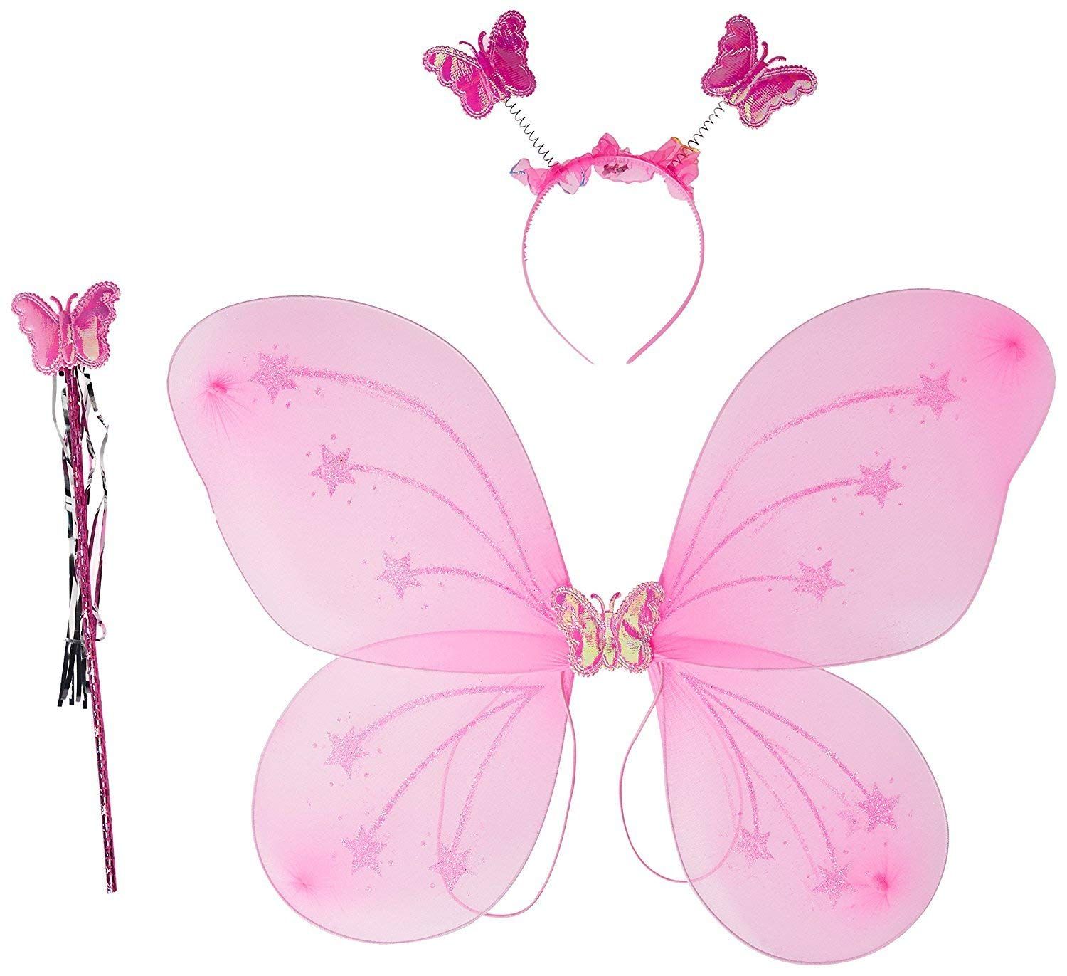 Butterfly Wings Magic Wand and Hairband Fairy Costume Set, Size - 35/35 cm, Pink