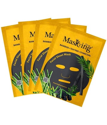 Masking Diva Bamboo, Teatree and Charcoal Face Sheet Mask 100 ml Pack of 4