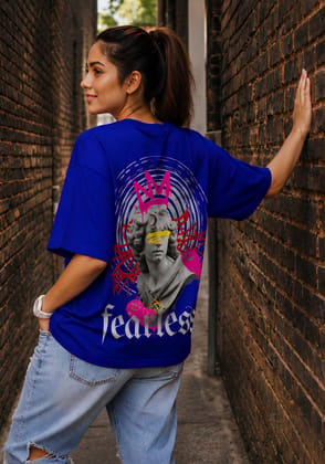Hue Nox Women's Royal Blue Fearless Graphic Oversized T-Shirt