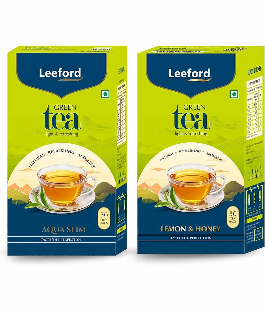 Leeford Green Tea combo of Aqua Slim + Lemon & Honey - Weight Management | 30 Bags (Pack of 2)