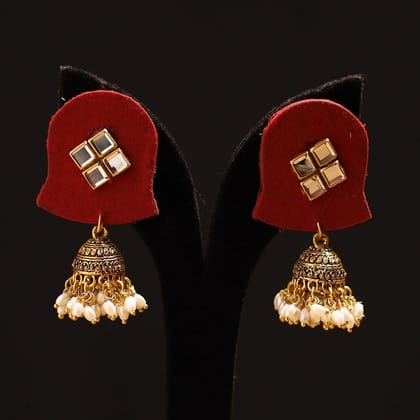 Red - Chanchal Stone Work Fabart GS Jhumka Earrings