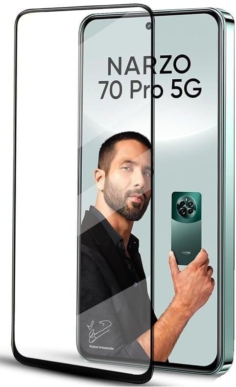 PLUGTECH Advanced Tempered Glass With Anti-Explosion 9H Hardness Edge-To-Edge Coverage Screen Guard for Realme NARZO70PRO
