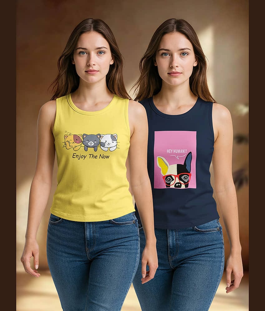 HELLCAT Sleeveless Womens Tshirt | Tshirt for Women | Pack of 2_Multi5