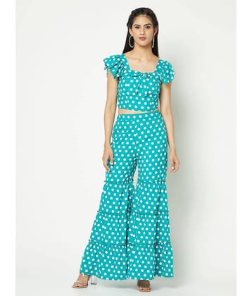 Glito Women Printed Top With Palazzos Co-Ord Set ( Sea Green )
