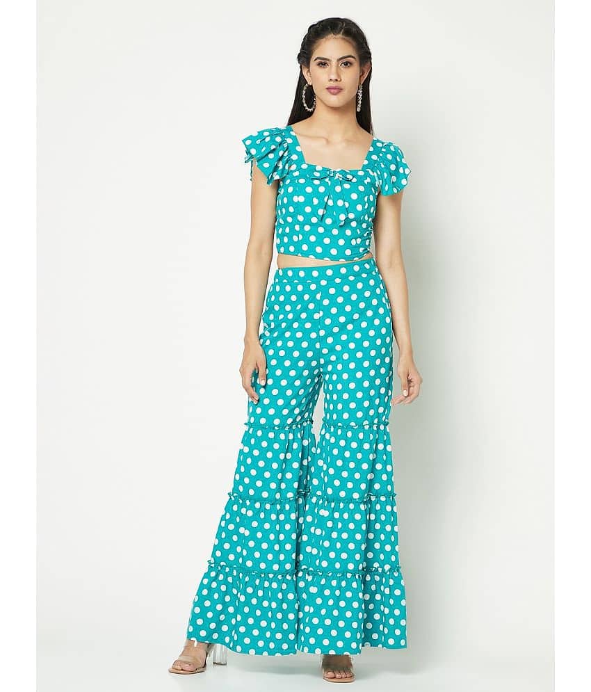 Glito Women Printed Top With Palazzos Co-Ord Set ( Sea Green )