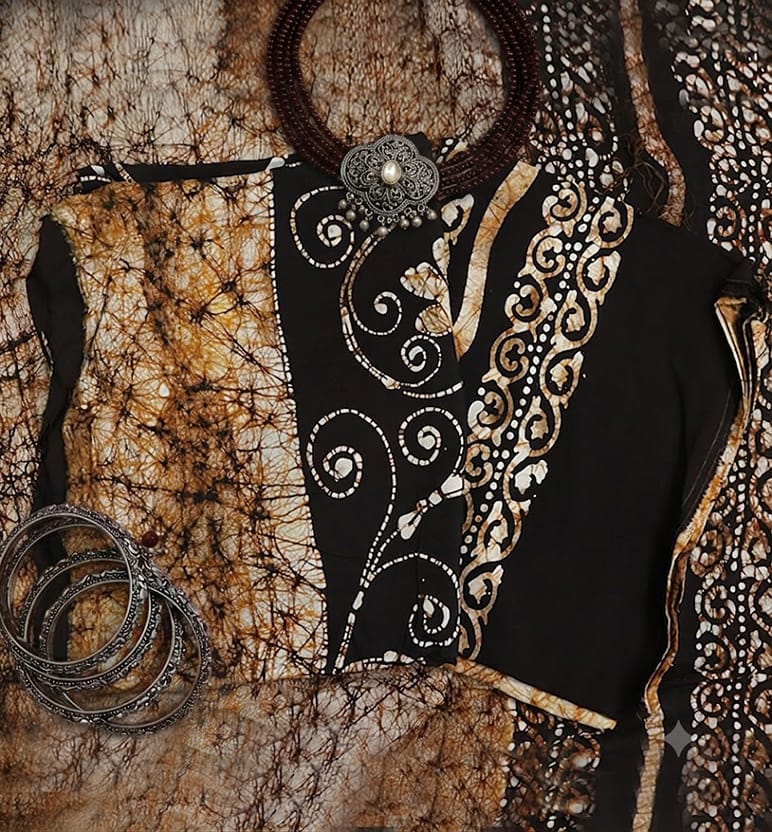 Handcrafted Batik Print 3 Piece Unstitched Muslin Silk Suit set