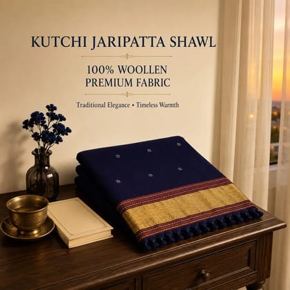 Royal Blue Kutchi Jaripatta Woollen Shawl Royal Blue Kutchi Jaripatta Woollen Shawl